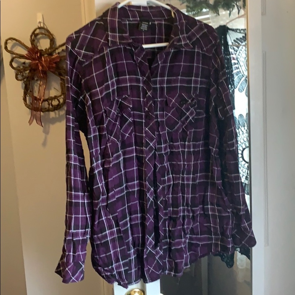 Torrid purple plaid button down 2